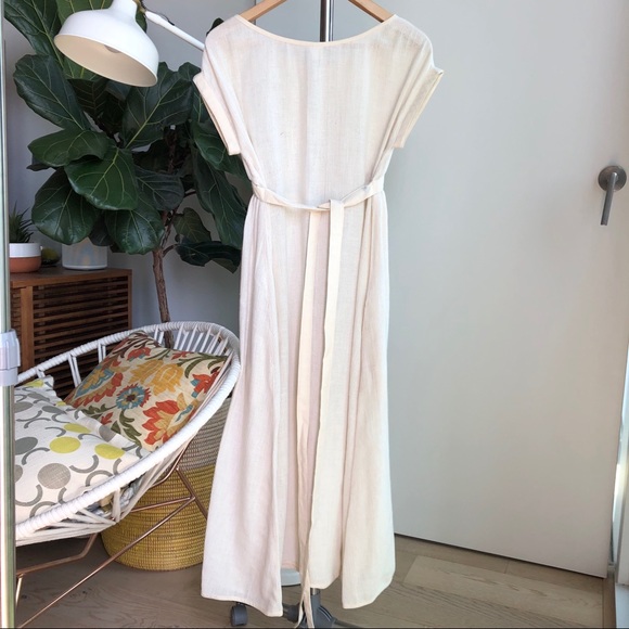 VINTAGE breezy cream summer maxi dress w pockets - Picture 6 of 10